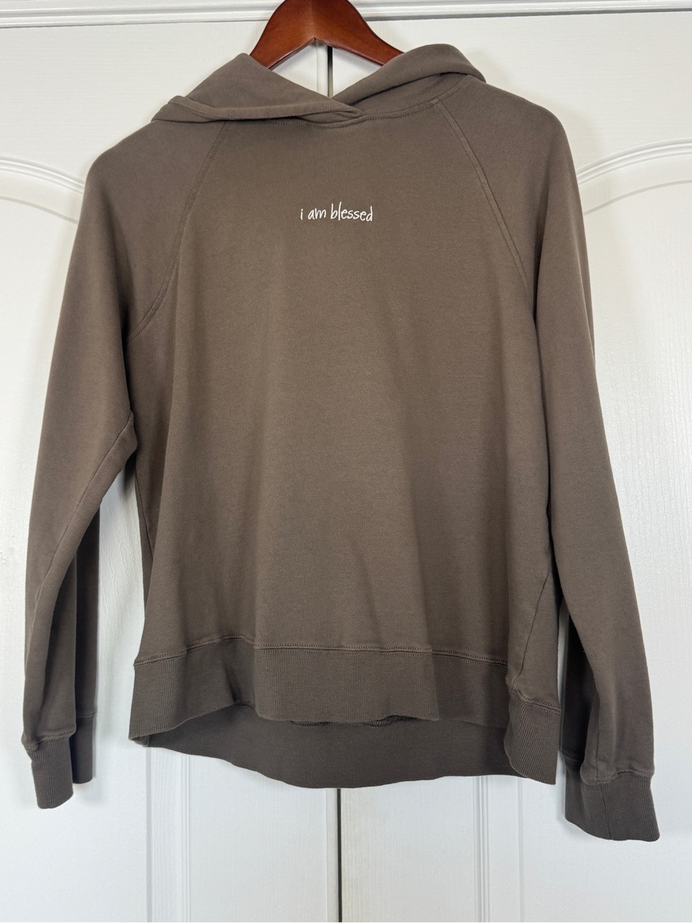 Peace Love World I Am Blessed Olive Stone French Terry Hoodie Sweatshirt S - Picture 2 of 9